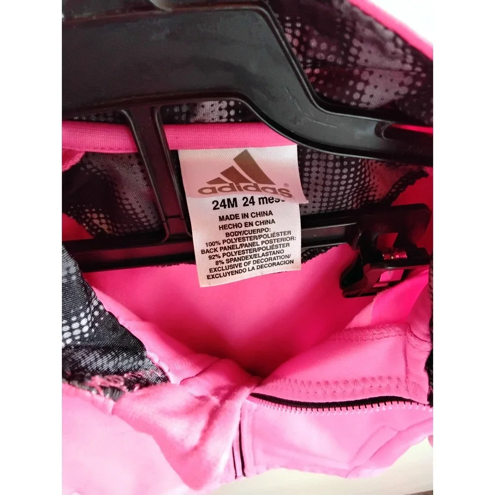 Adidas Girls Pink Track Jacket Full Zip 3-Stripe Athletic Sweatshirt Size 24M